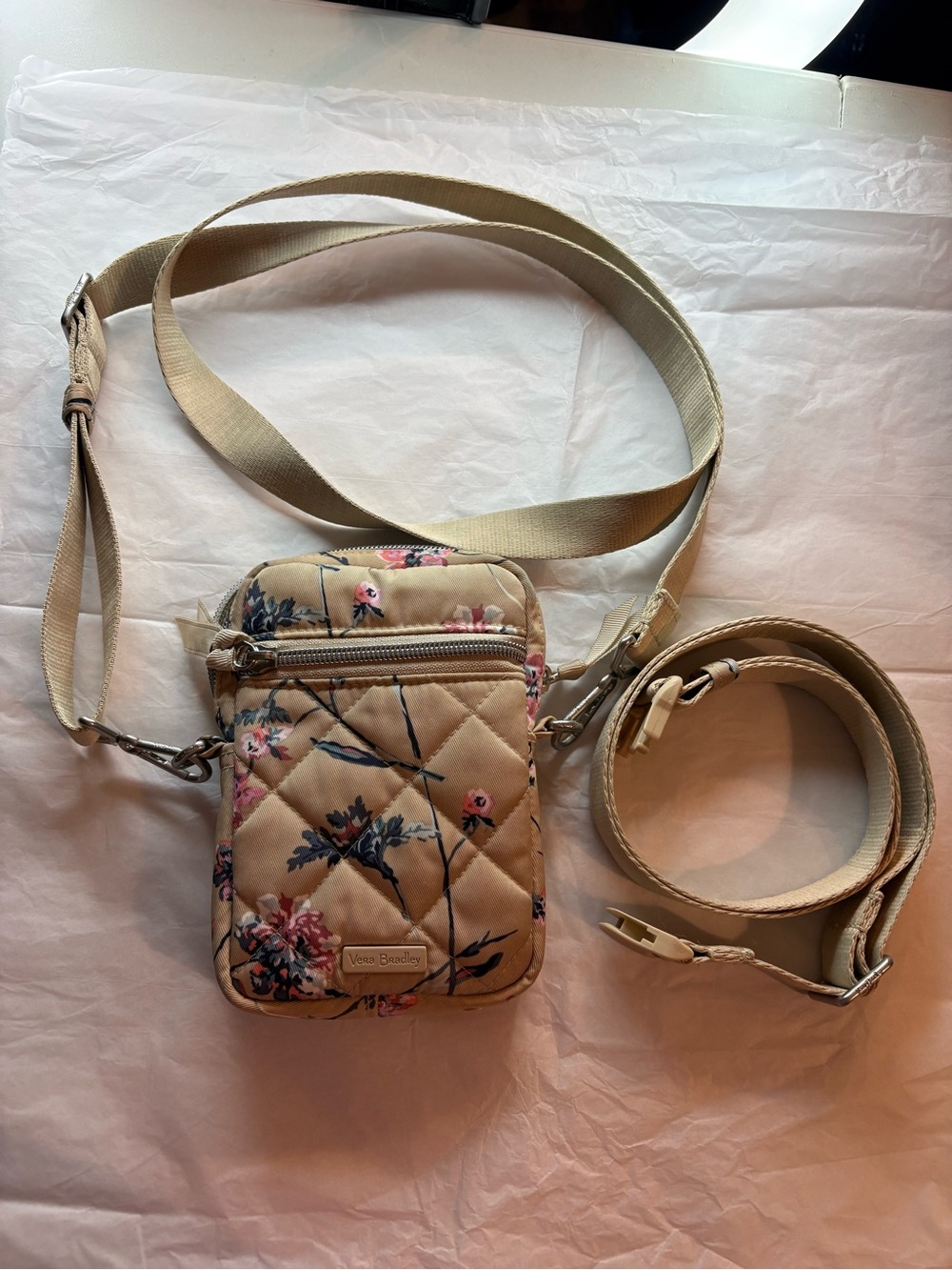 Vera Bradley Tan Floral Quilted Crossbody Pouch